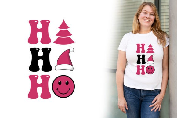 Christmas SVG Design with Pink Ho Ho Ho for T-Shirt Graphics