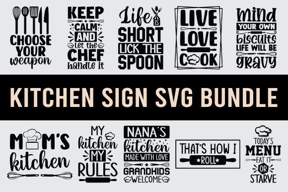 Funny Kitchen Sign SVG Bundle for Print Templates and Graphics