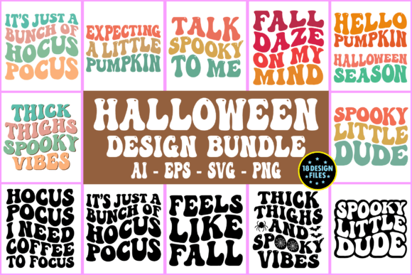 Halloween Retro Wavy Design Bundle SVG